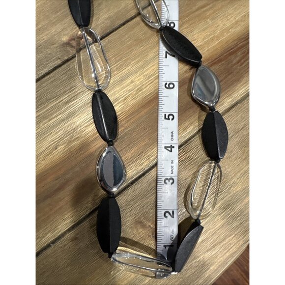 Chicos Faux Black Stone Silver Tone 19" Long Statement Necklace NEW - Picture 12 of 15